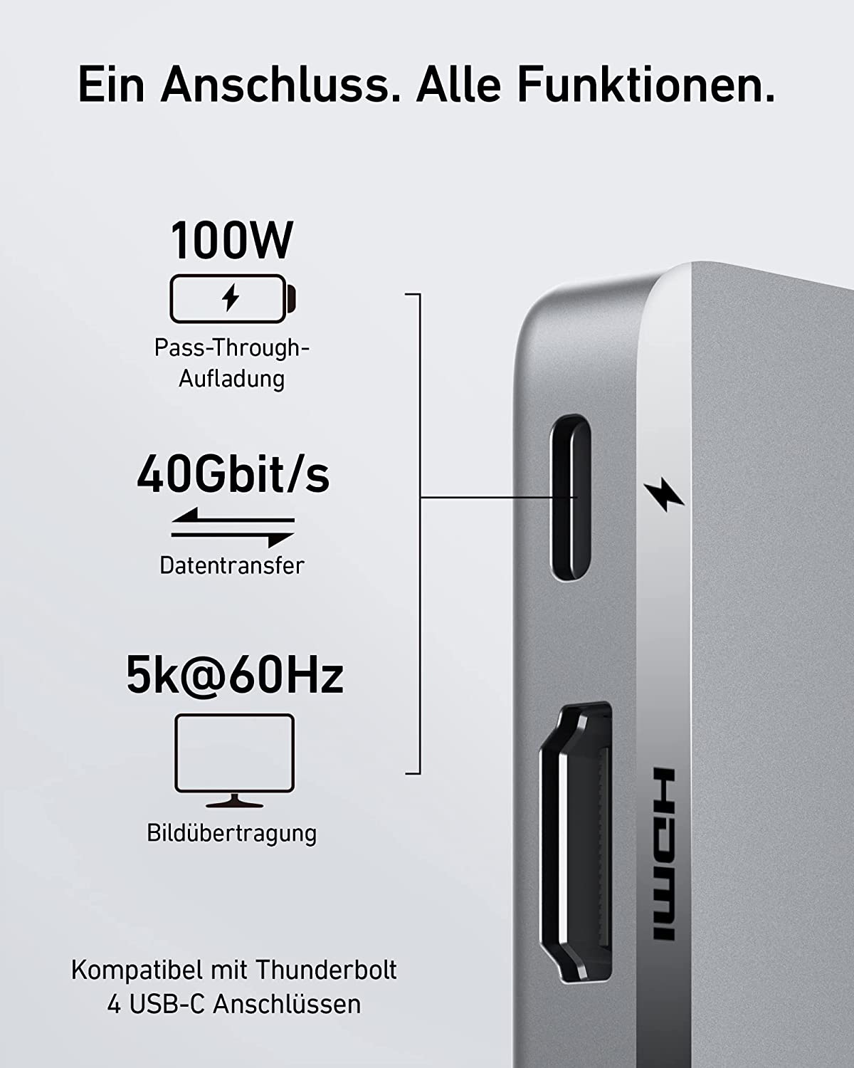 Anker 547 USB-C Hub (7-in-2, für MacBook, in Grau)