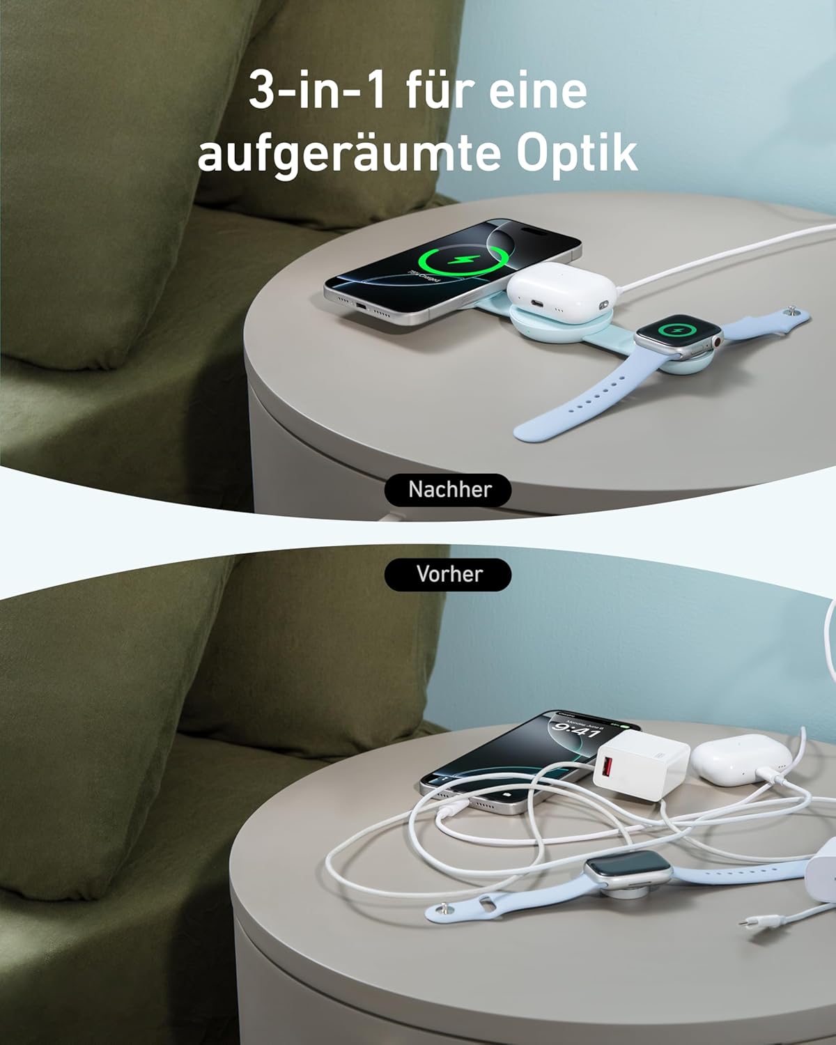 Anker MagGo Kabellose Ladestation (3-in-1, Faltbares Ladepad)