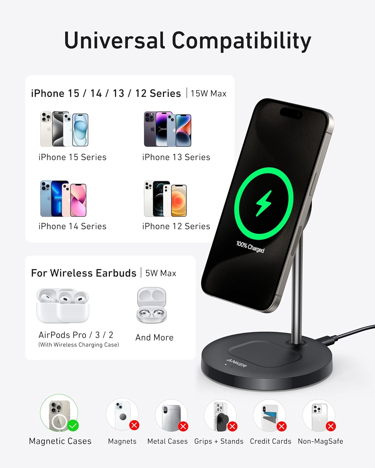 Anker MagGo Wireless Ladegerät (2-in-1 Ständer) + Anker Ladegerät (Nano 3, 30W)