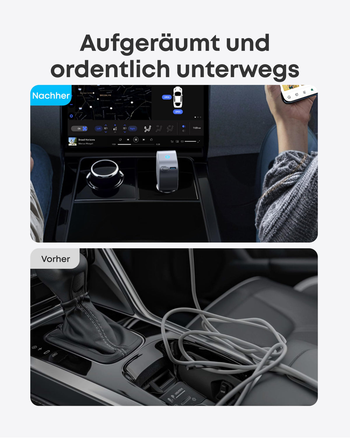 Anker Nano Kfz-Ladegerät  (75W, USB-C Port, Integriertes einziehbares USB-C Kabel) + Anker Prime USB-C auf USB-C Kabel (240W, Upcycled-Flechtdesign)