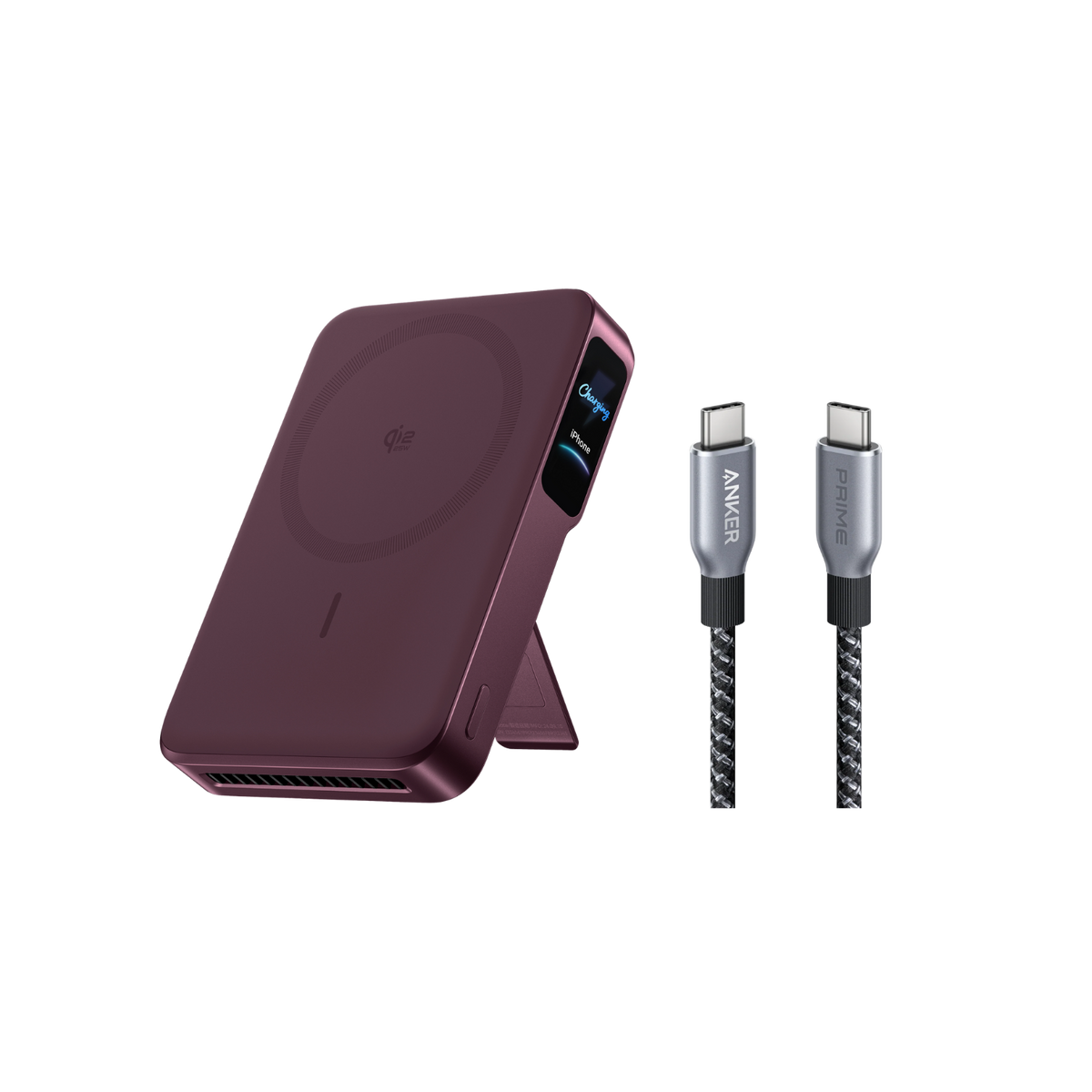Anker MagGo Powerbank 2 Pro (Qi2.2, 25W, 10.000mAh)+Anker Prime USB-C auf USB-C Kabel (240W, Upcycled-Flechtdesign)