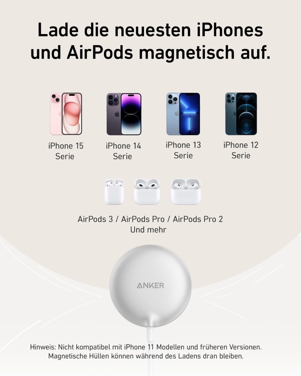 Anker MagGo Magnetic Wireless Charger (Pad),15W Qi2 for MagSafe