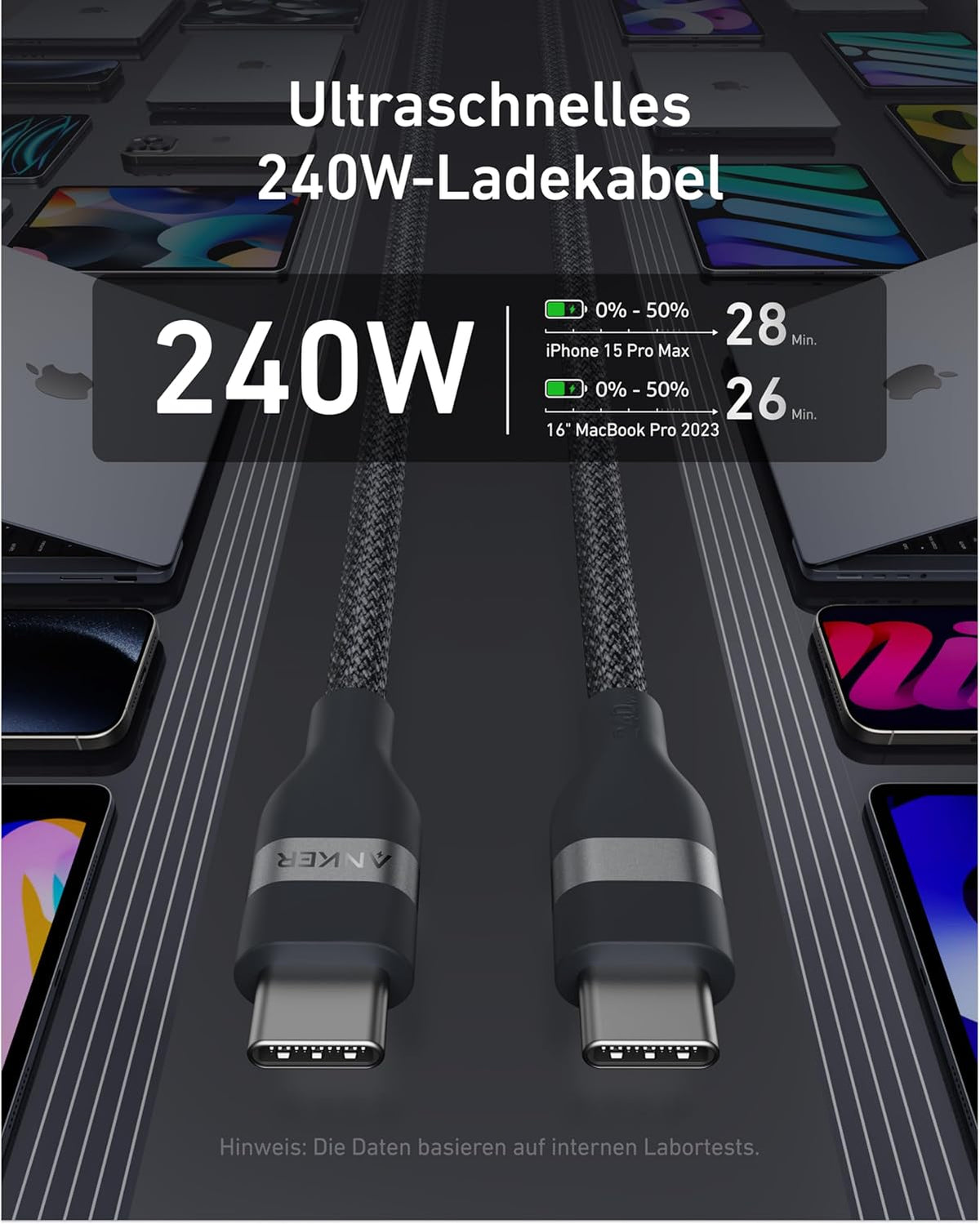 Anker 325 Powerbank (PowerCore 20K) + Anker USB-C auf USB-C Kabel (90cm, 240W, Upcycled-Geflochten)