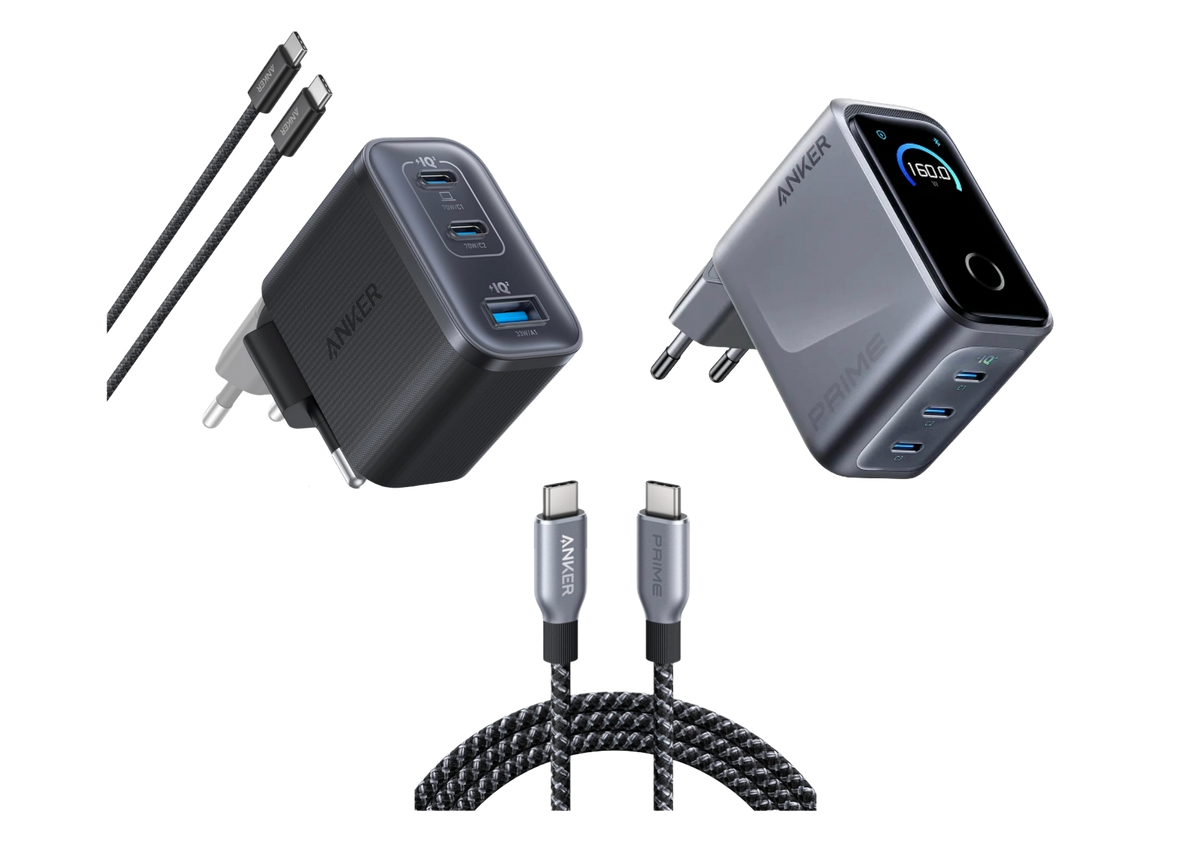 Anker Prime Ladegerät (160W, 3 Ports, GaNPrime）+ Anker Nano Ladegerät (70W, 3 Ports) + Anker Prime USB-C auf USB-C Kabel (1.8m, 240W, Upcycled-Flechtdesign)