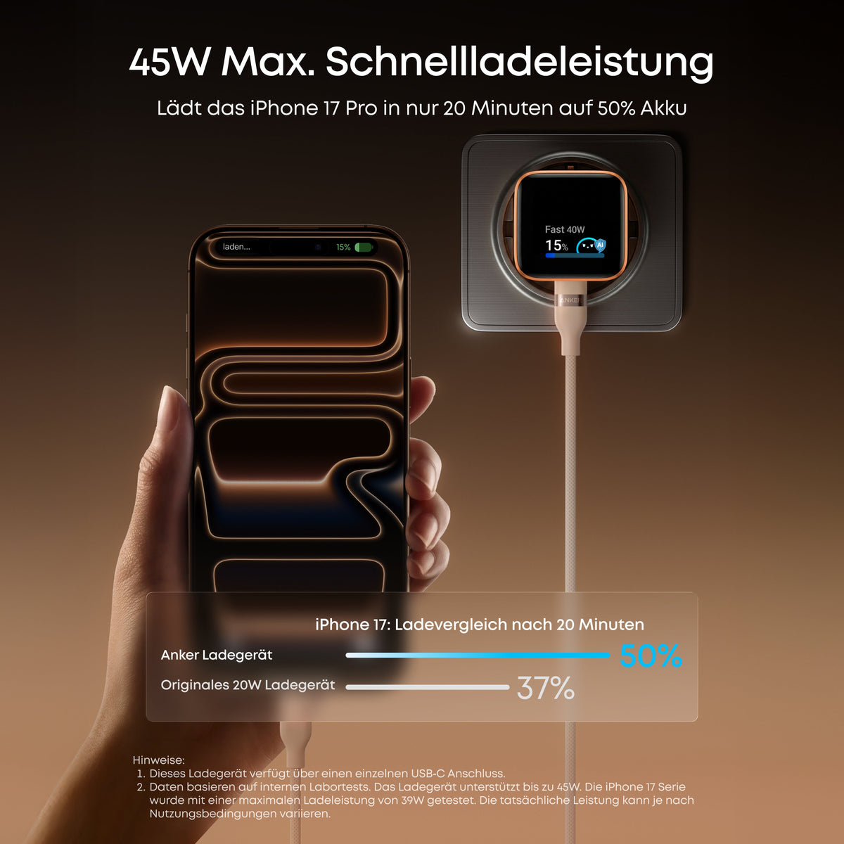 Anker Nano Ladegerät (45W, Smart Display, 3-Packung)