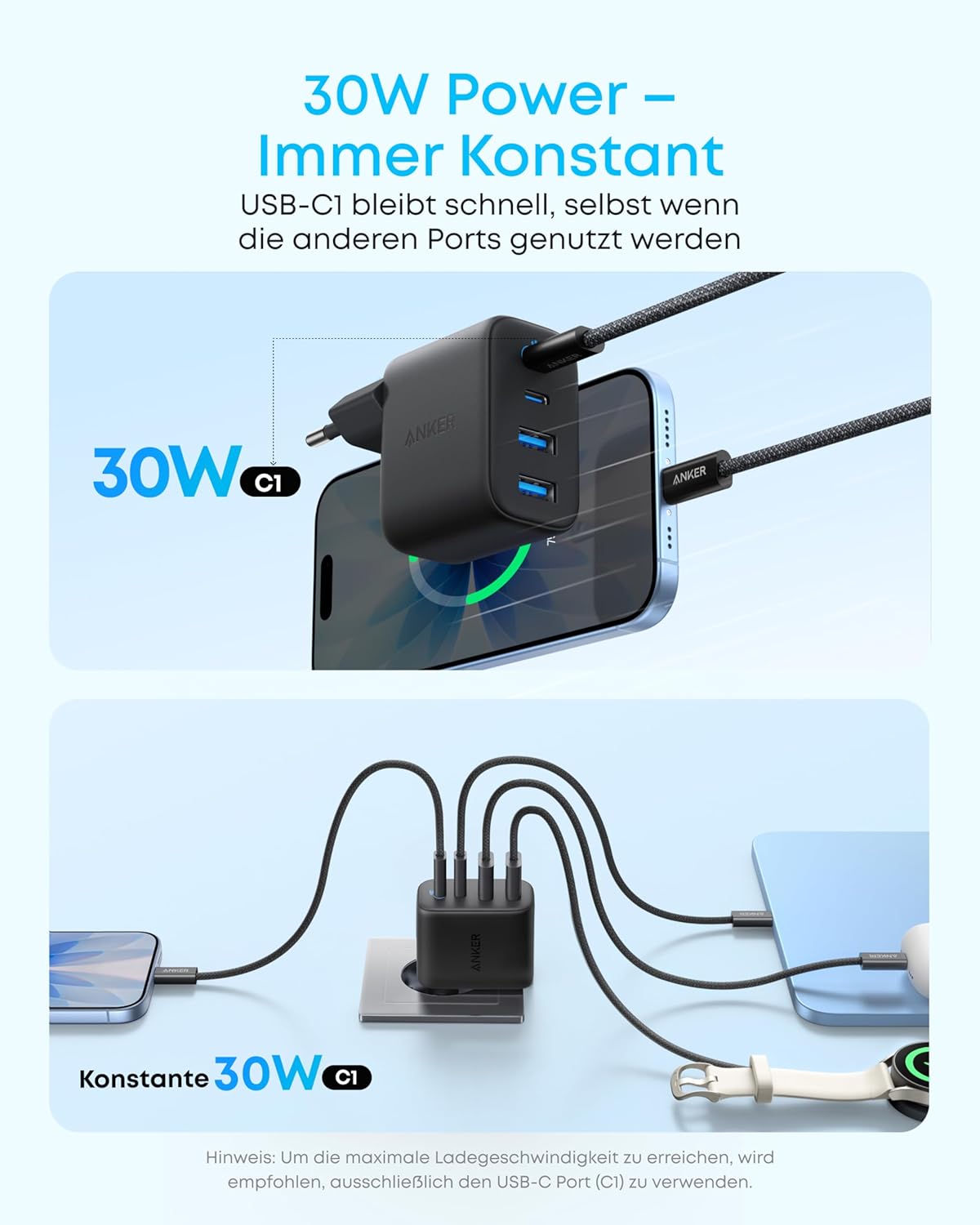 Anker Zolo Ladegerät (50W, 4 Ports)