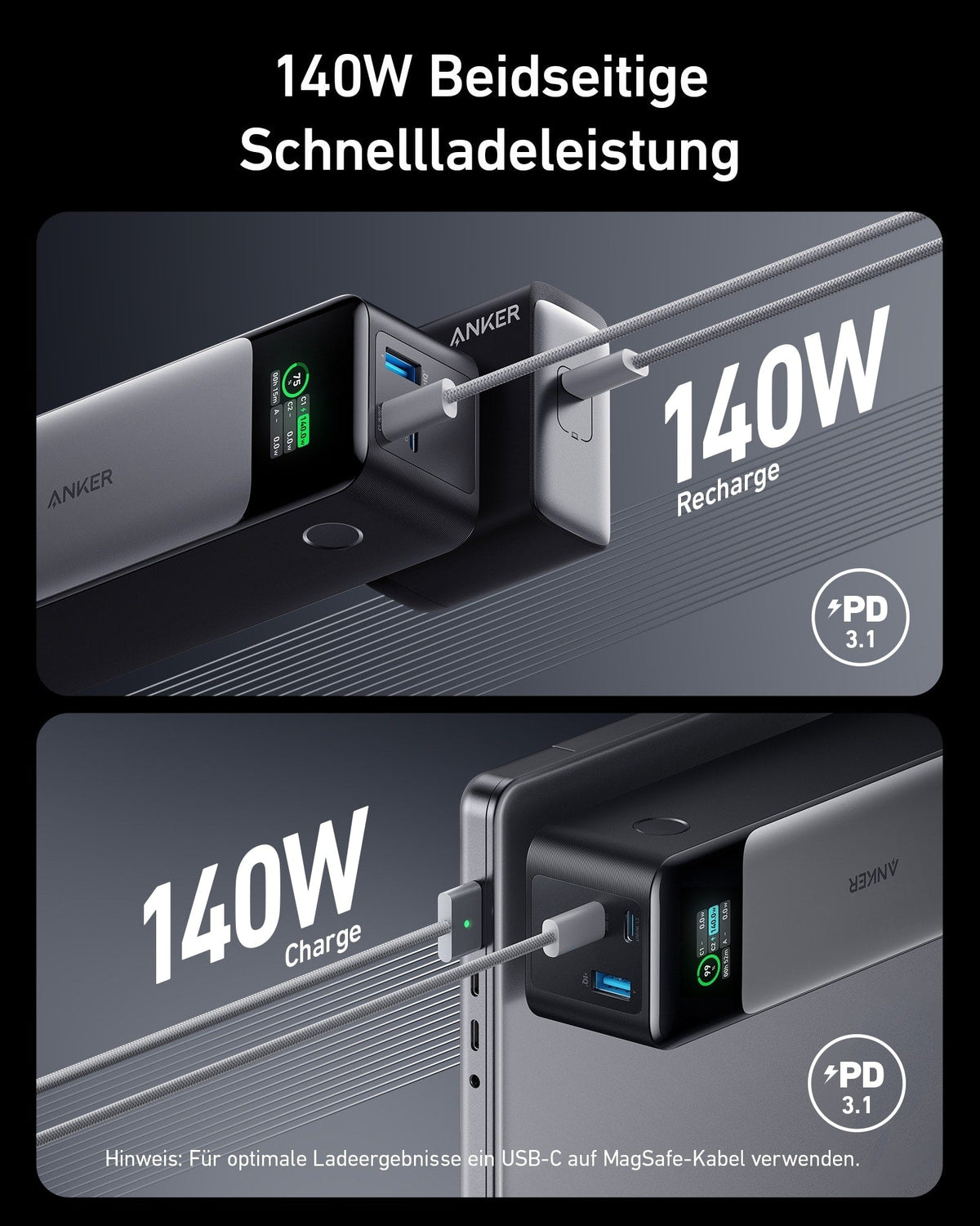 Anker 737 Powerbank (PowerCore 24K)Anker Prime USB-C auf USB-C Kabel (0.9m, 240W, Upcycled-Flechtdesign)