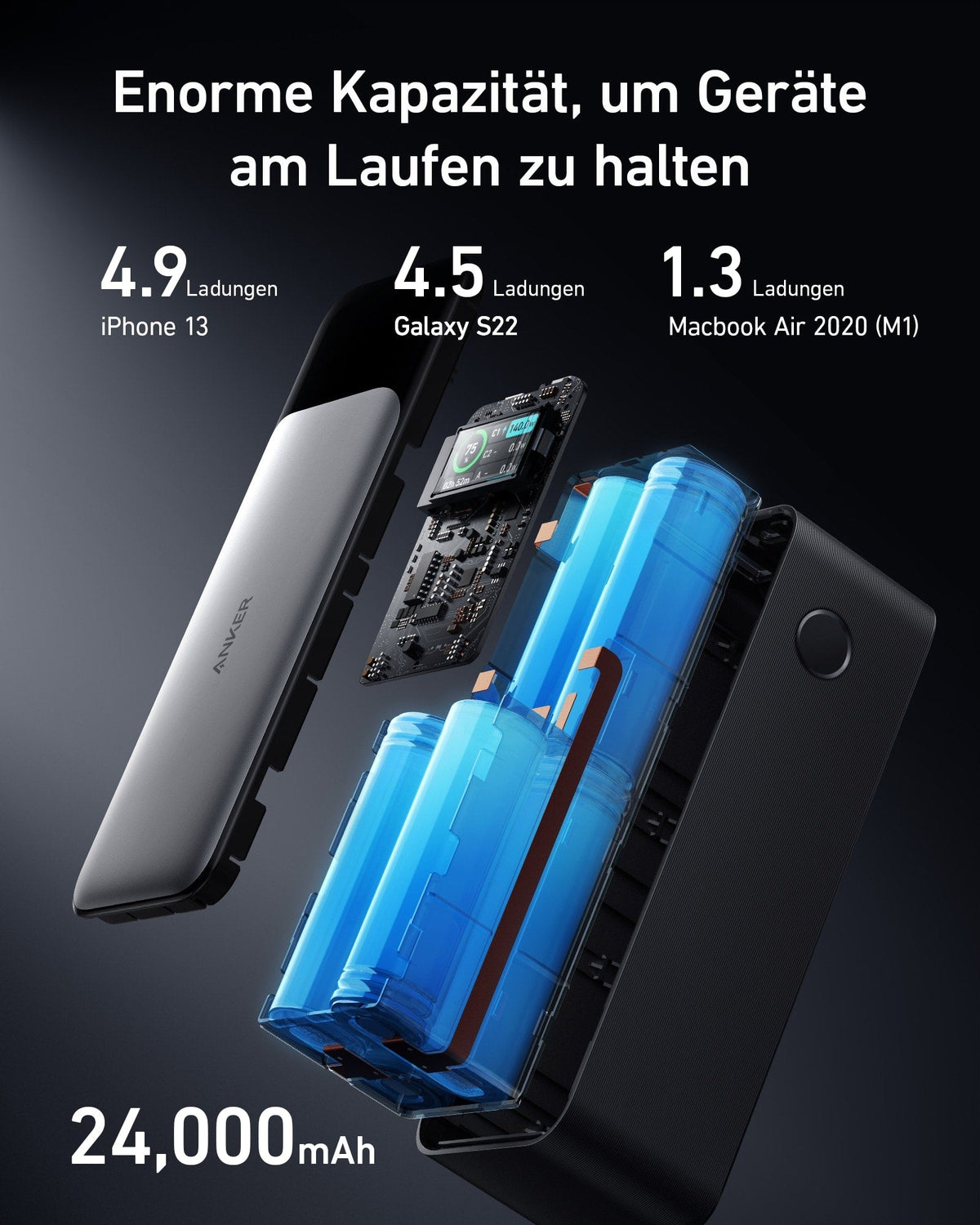Anker 737 Powerbank (PowerCore 24K)Anker Prime USB-C auf USB-C Kabel (0.9m, 240W, Upcycled-Flechtdesign)