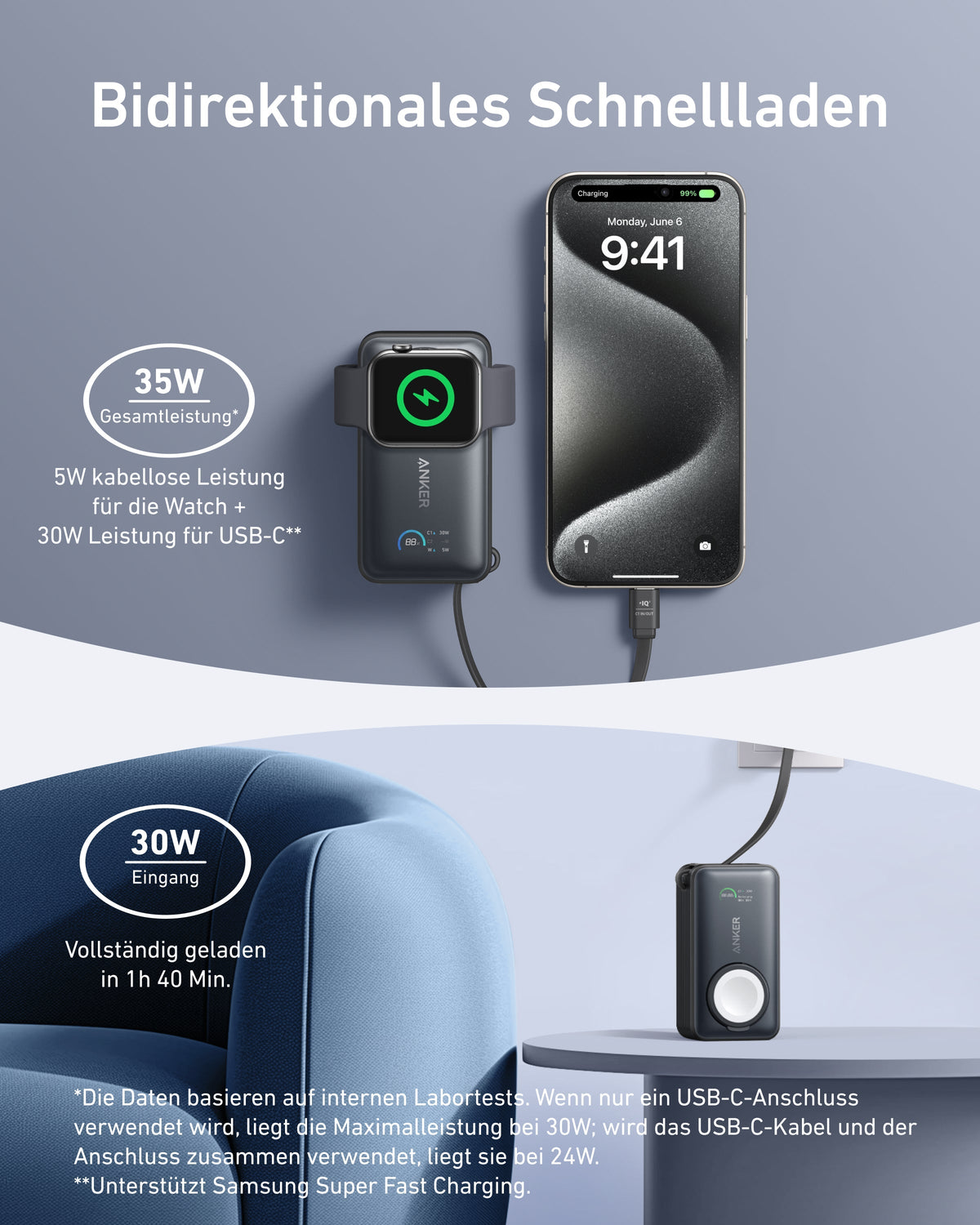 Anker MagGo Powerbank (10000mAh, 35W, für Apple Watch)
