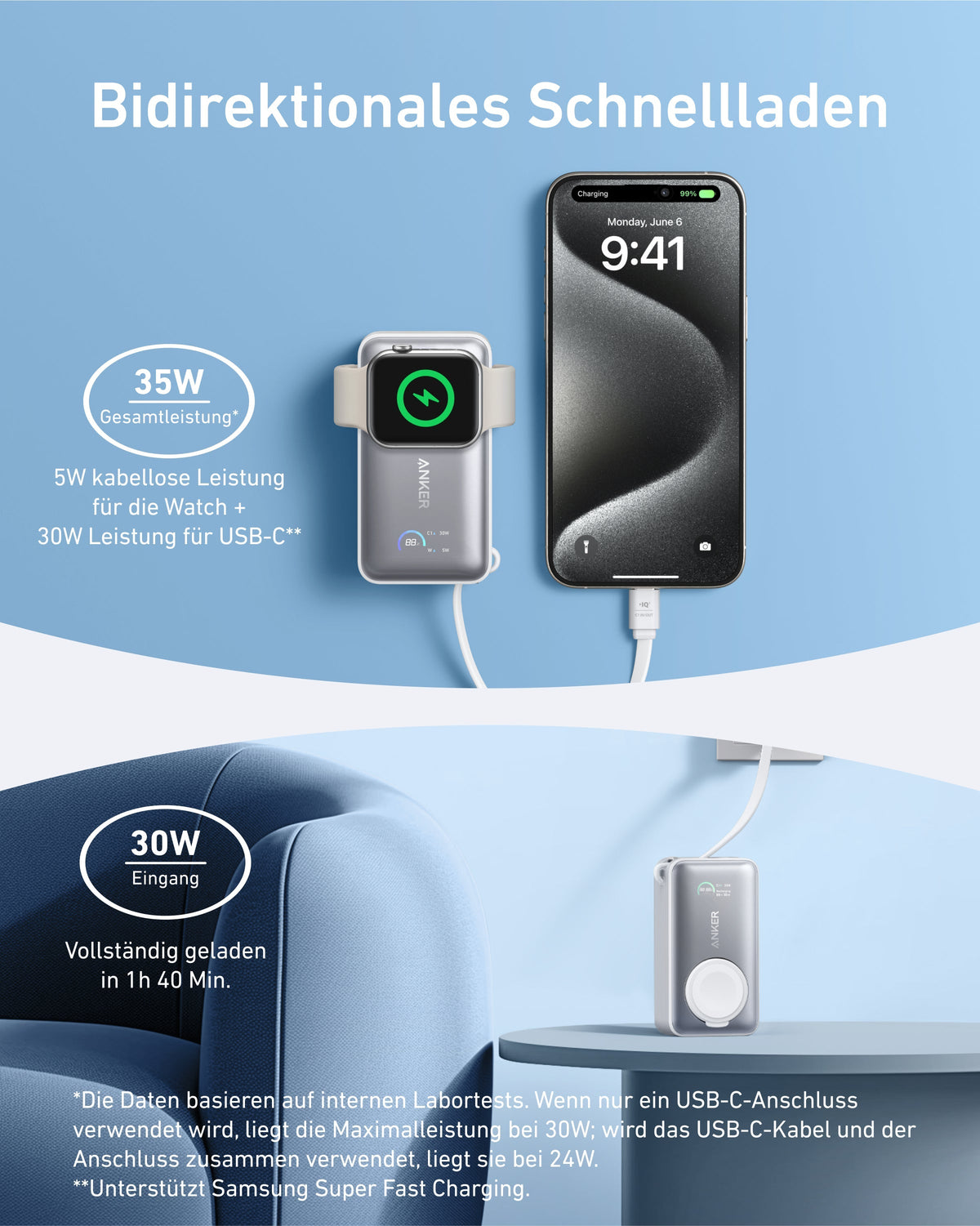 Anker MagGo Powerbank (10000mAh, 35W, für Apple Watch)