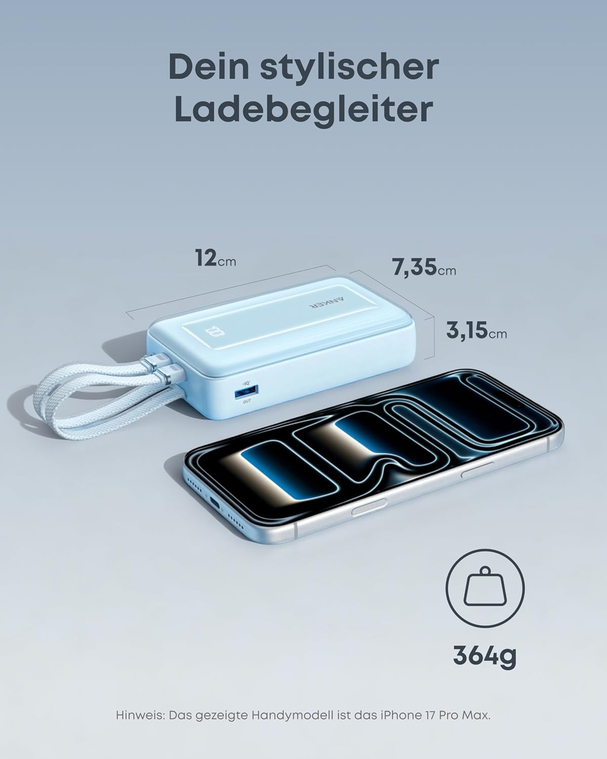 Anker Zolo Powerbank (20K, 45W, zwei integrierte USB-C Kabel)