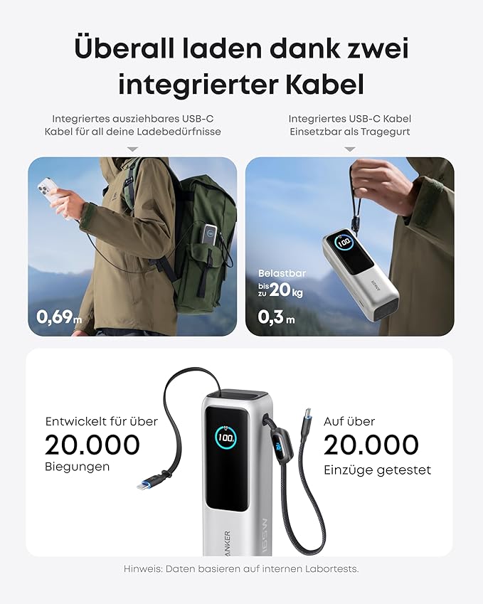 Anker Powerbank (25K, 165W, Integriertes + einziehbares Kabel) +  Anker MagGo Powerbank (10000mAh, Slim)
