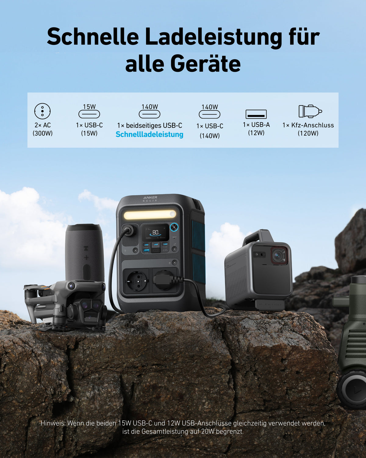 Anker SOLIX C300X Tragbare Powerstation, 288Wh LiFePO4 Akku