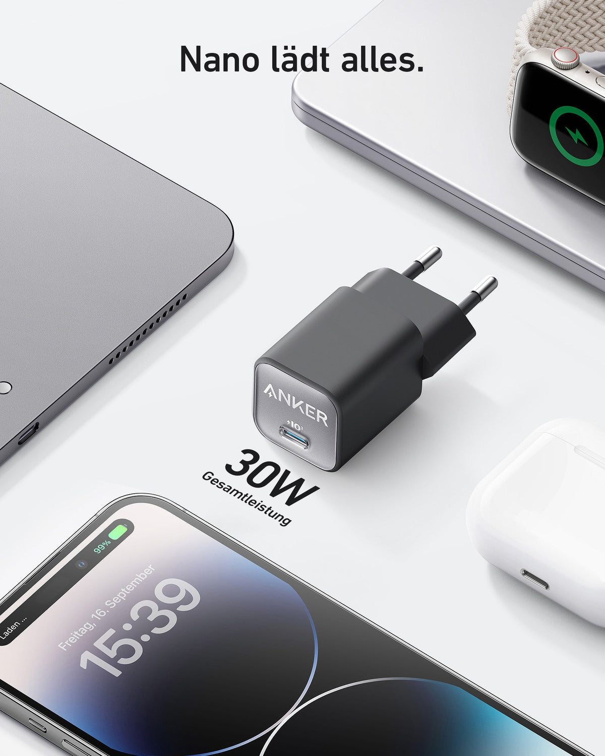 Anker Zolo Ladegerät (70W, 4 Ports) + Anker 511 Ladegerät (Nano 3, 30W) + Anker Prime USB-C auf USB-C Kabel Doppelpack (0,9m, 240W, Upcycled-Flechtdesign)