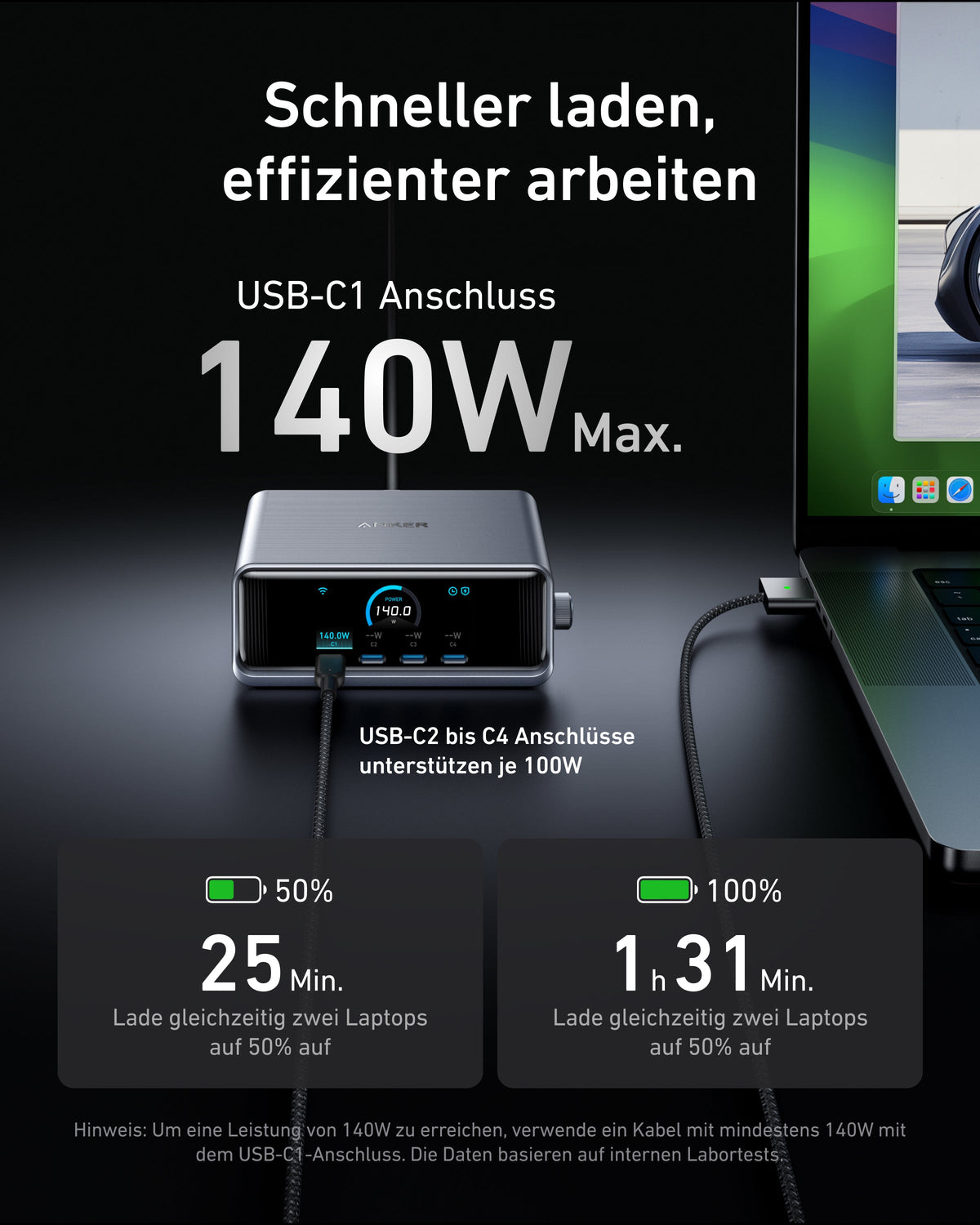 Anker Prime Ladegerät (250W, 6 Ports, GaNPrime) + Anker Prime USB-C auf USB-C Kabel (240W, Upcycled-Flechtdesign, 0,9m)