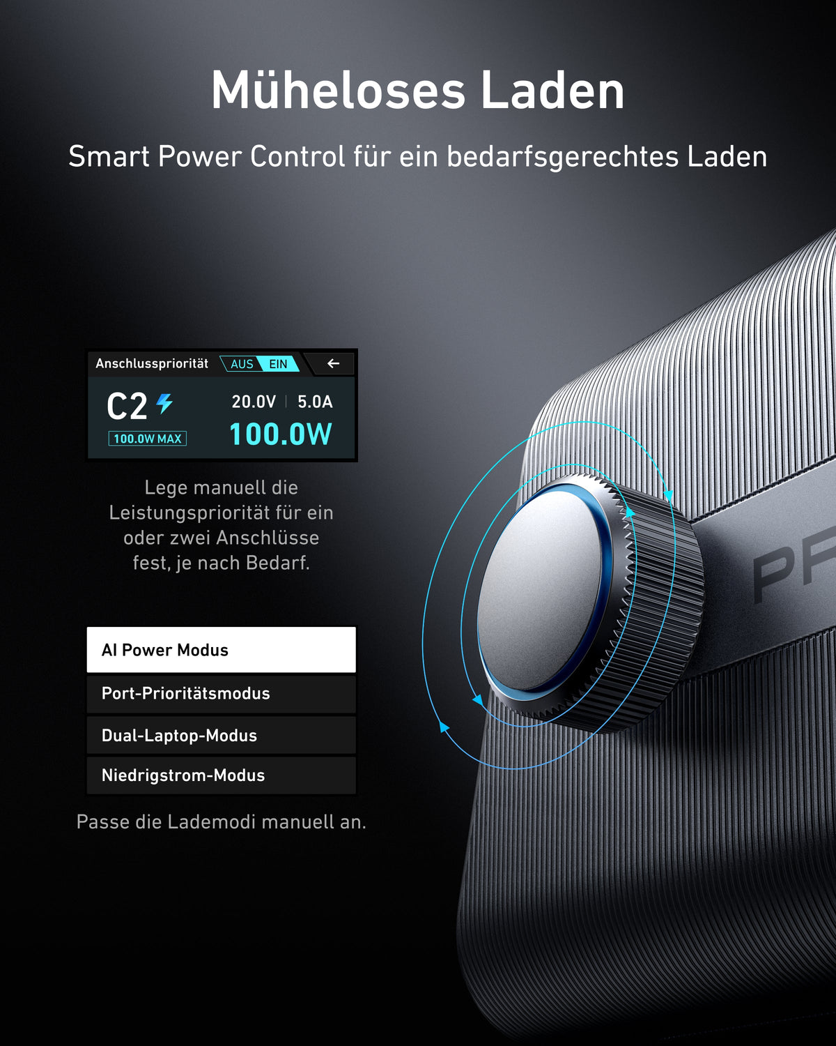 Anker Prime Ladegerät (250W, 6 Ports, GaNPrime) + Anker 2-in-1 USB-C auf USB-C Kabel (120cm, 140W, Flecht-Design)