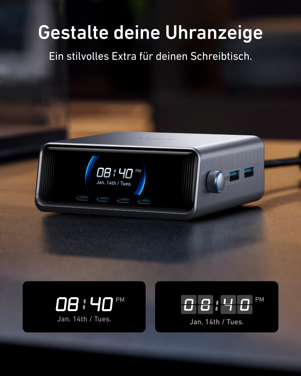Anker Prime Ladegerät (250W, 6 Ports, GaNPrime) + Anker Ladegerät (100W, 3 Ports, Smart Display) mit USB-C Kabel