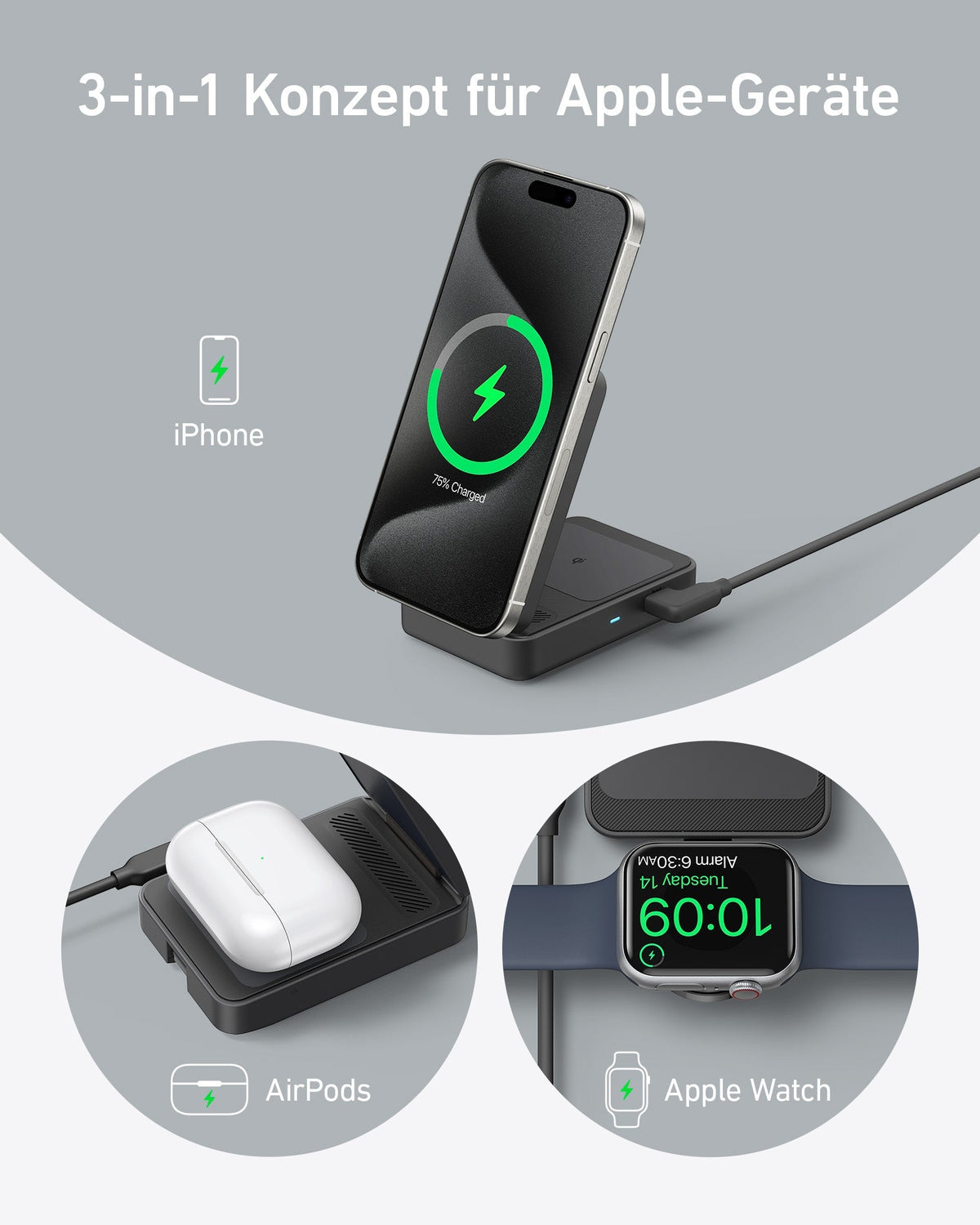 Anker MagGo Kabellose Ladestation (Faltbar 3-in-1) + Anker MagGo Powerbank (10K)