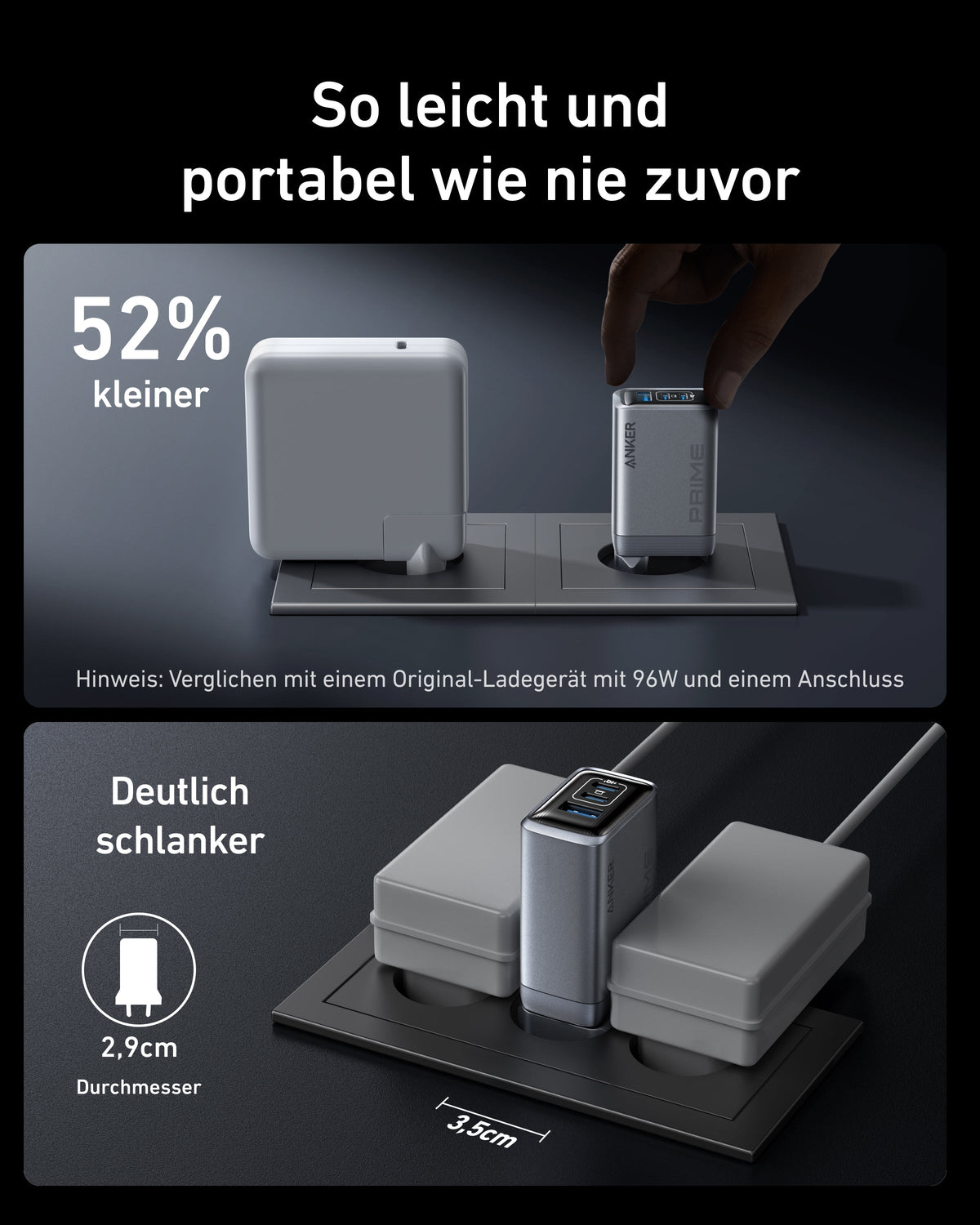Anker Prime Ladegerät (100W, 3 Ports, GaN) + Anker Prime USB-C auf USB-C Kabel (1.8m, 240W, Upcycled-Flechtdesign)