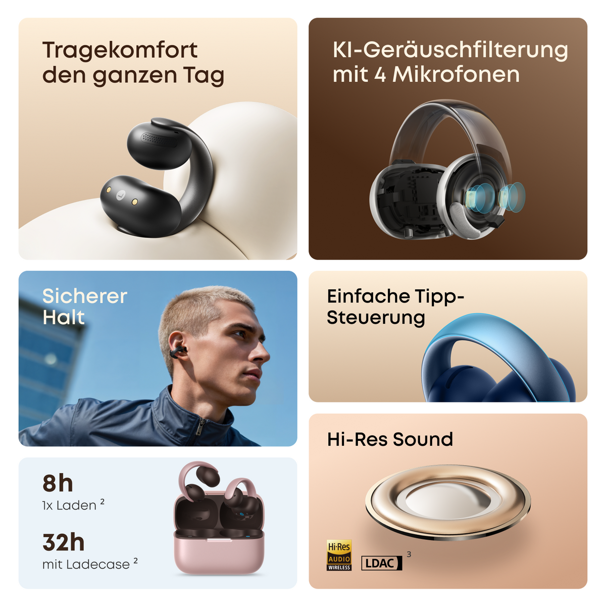 Anker soundcore AeroClip | Open-Ear Clip-Earbuds mit adaptivem Komfort（valentine）