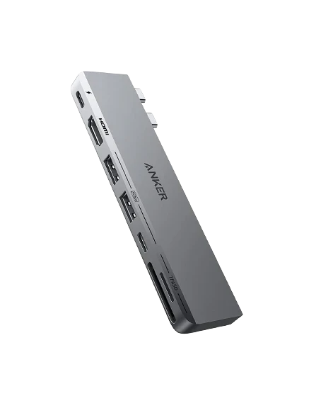 Anker Prime Ladegerät (250W, 6 Ports, GaNPrime) + Anker <b>547</b> USB-C Hub (7-in-2, für MacBook, in Grau)