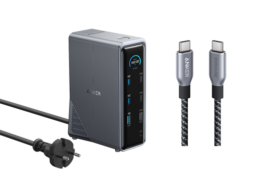 Anker Prime Ladedock (14-in-1, Duales Display, 160W) + Anker Prime USB-C auf USB-C Kabel (0,9m, 240W, Upcycled-Flechtdesign)(Nur für Mitglieder)
