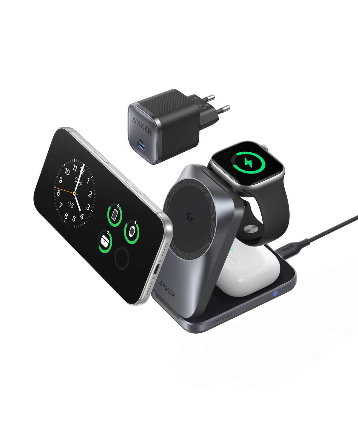 Anker Prime Kabellose Ladestation  (3-in-1, MagGo, AirCool, Faltbar)
