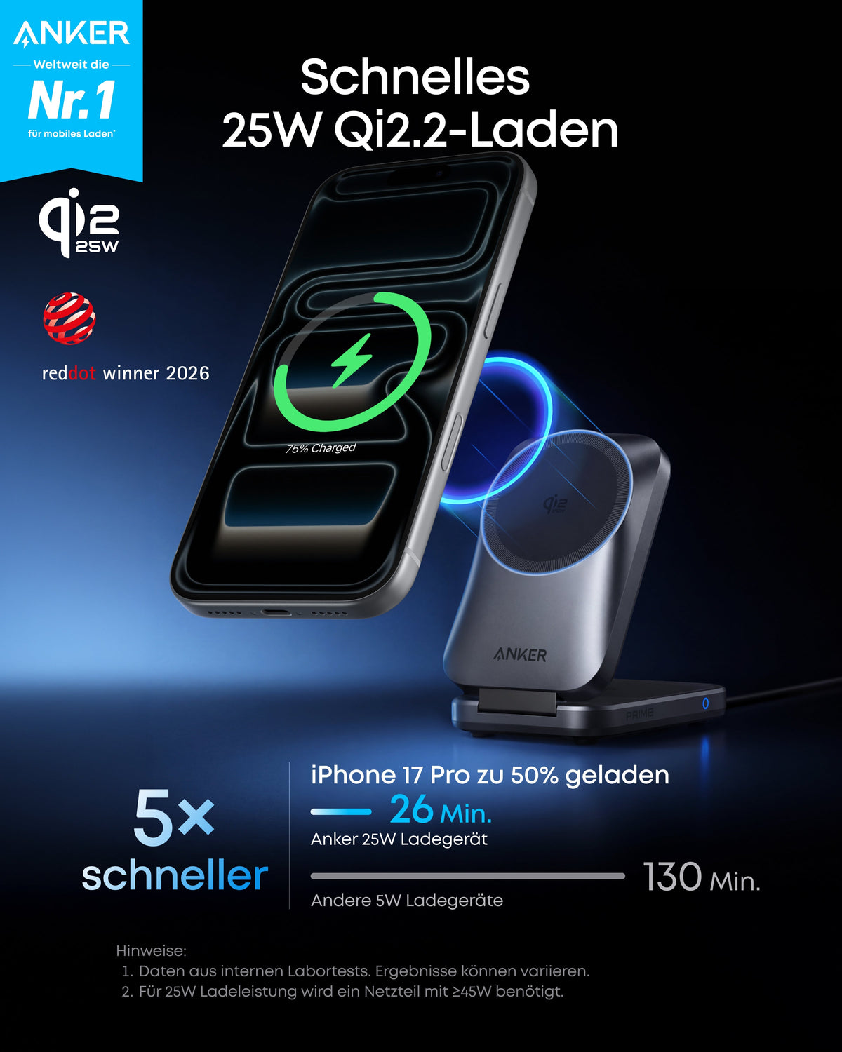 Anker Prime Kabellose Ladestation  (3-in-1, MagGo, AirCool, Faltbar)