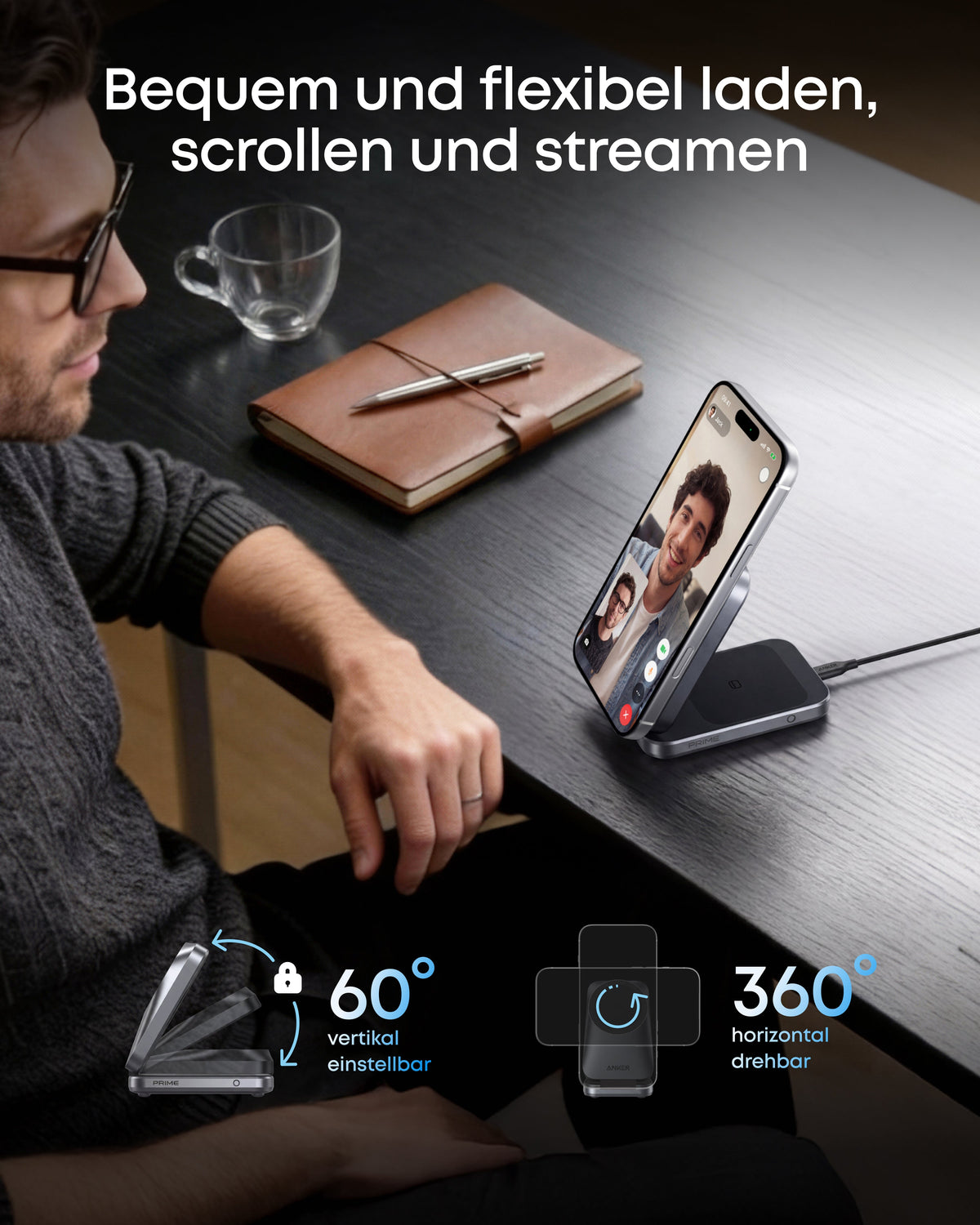 Anker Prime Kabellose Ladestation  (3-in-1, MagGo, AirCool, Faltbar)