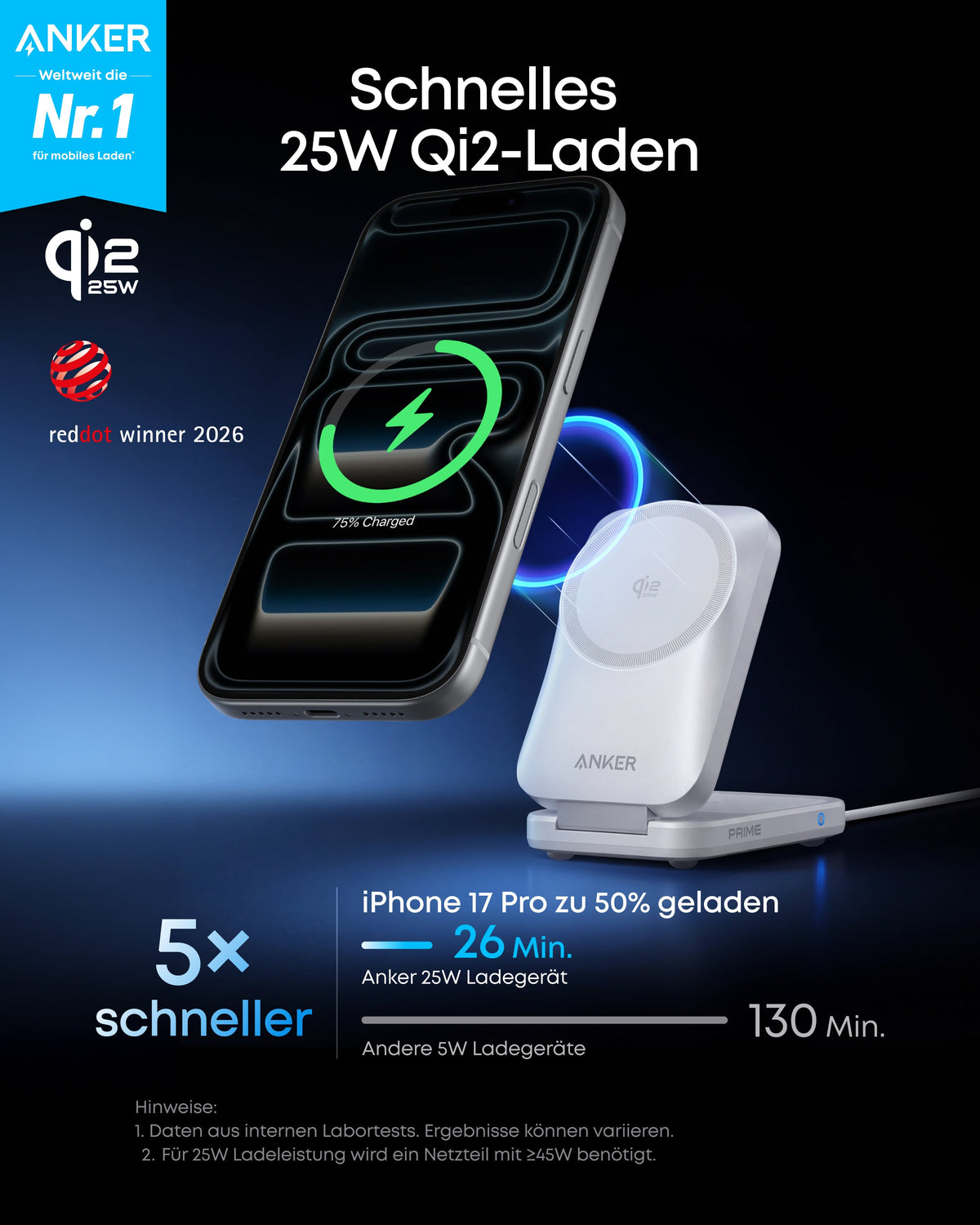 Anker Prime Kabellose Ladestation  (3-in-1, MagGo, AirCool, Faltbar)