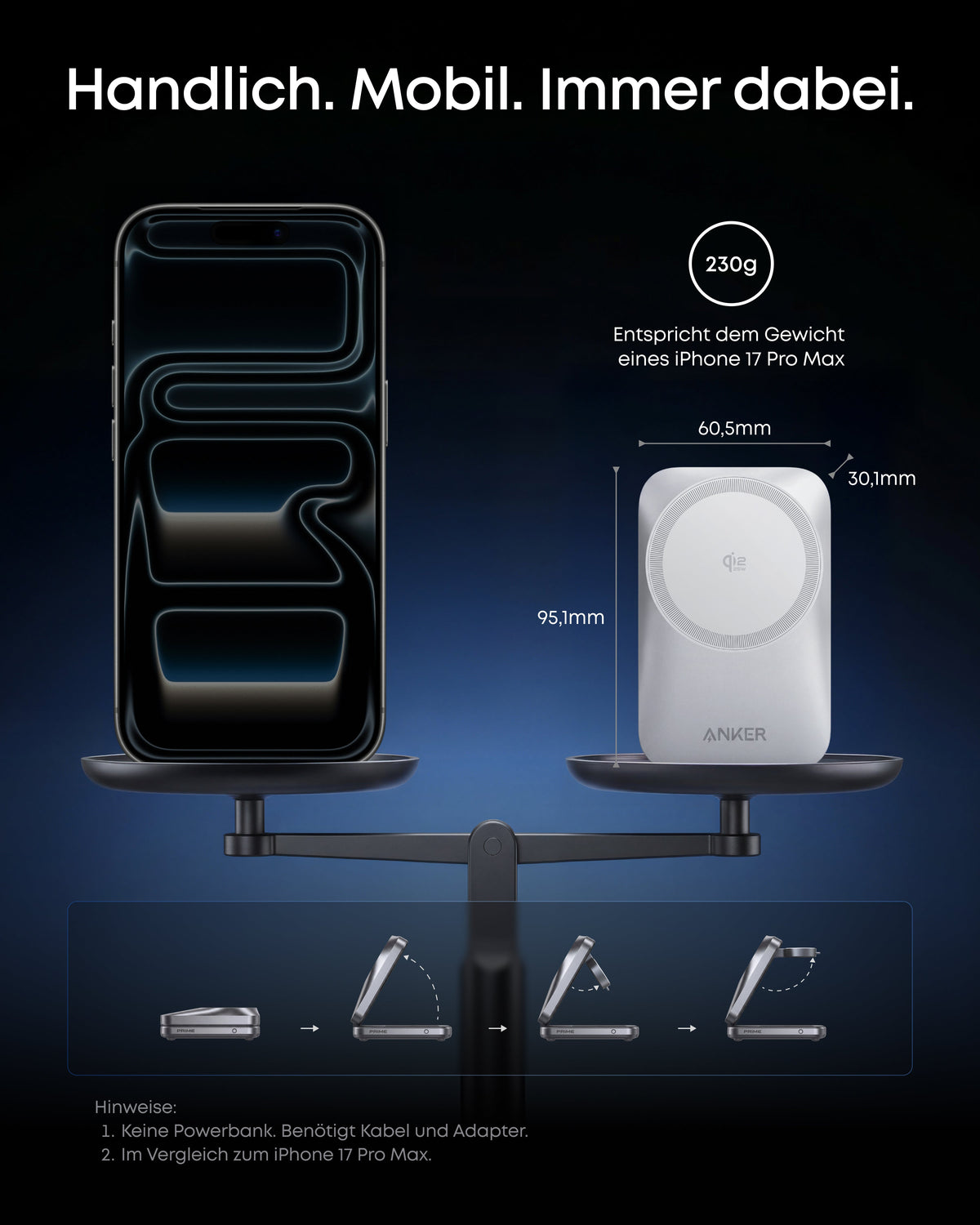 Anker Prime Kabellose Ladestation  (3-in-1, MagGo, AirCool, Faltbar)
