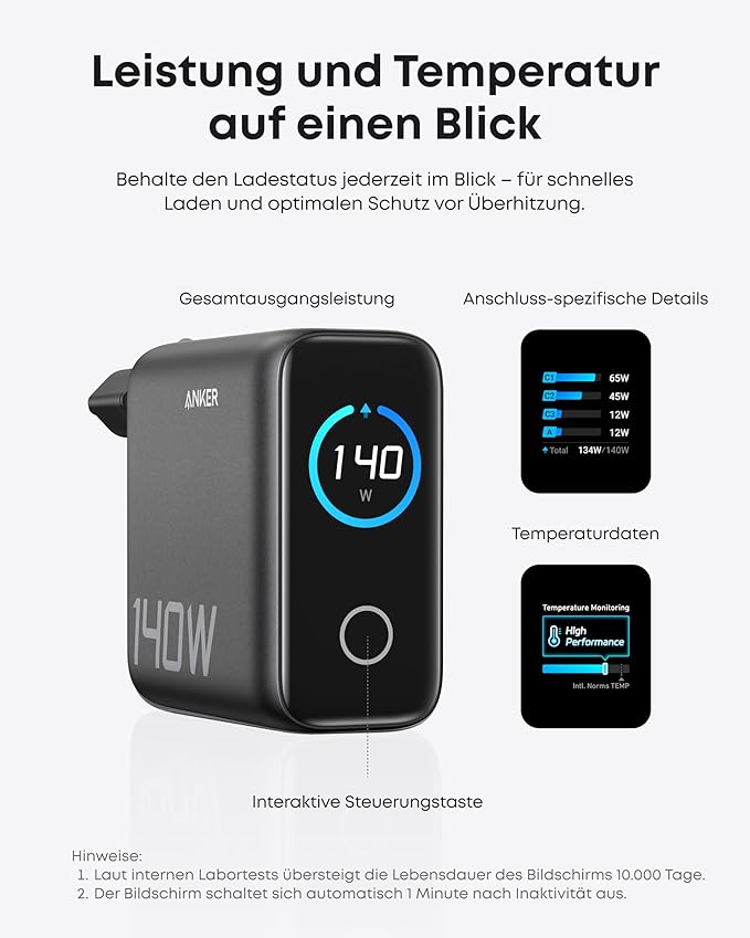 Anker Ladegerät (140W, 4-Port, PD 3.1) mit USB-C Kabel + Anker Prime USB-C auf USB-C Kabel (240W, Upcycled-Flechtdesign, 1,8m)
