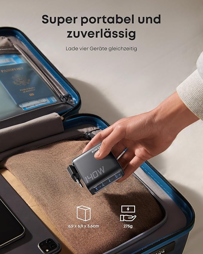 Anker Ladegerät (140W, 4-Port, PD 3.1) mit USB-C Kabel