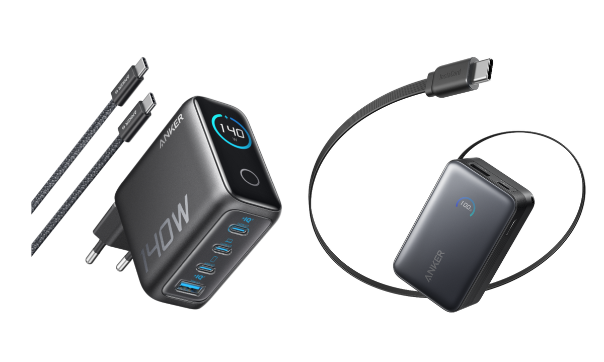 Anker Ladegerät (140W, 4-Port, PD 3.1) mit USB-C Kabel + Anker Nano Powerbank (10K, 45W, Integriertes einziehbares USB-C Kabel)