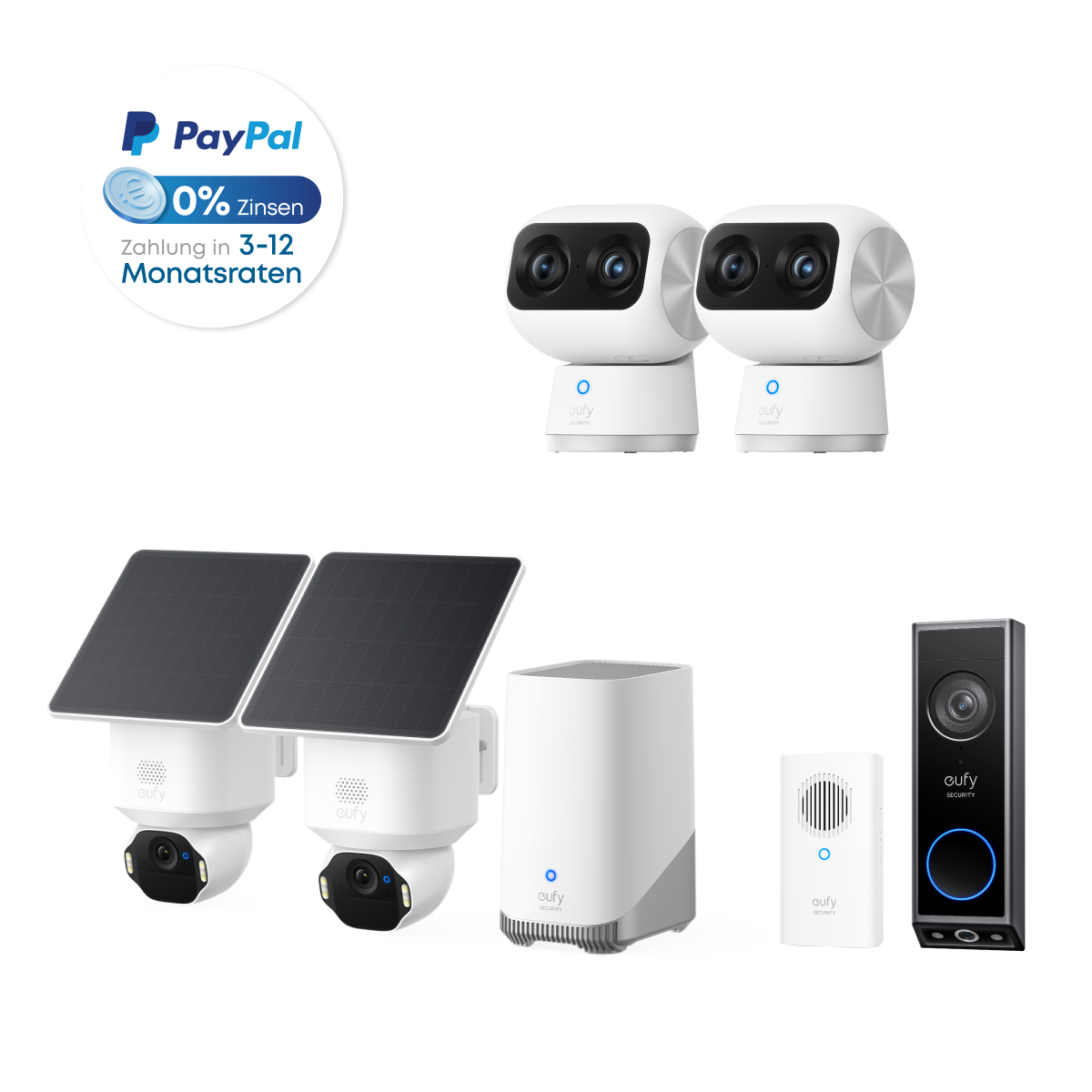 Anker eufy SoloCam E42 2-Kamera-Kit mit Innenkamera S350 2 und Flutlichtkamera E340 + Zusatzklingel