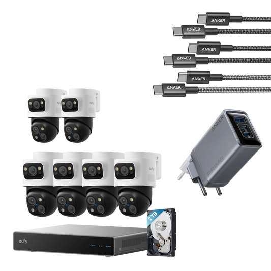 Anker eufy PoE Bullet-PTZ-Kamera S4 6-Cam Kit, 333 USB-C Kabel (3-Pack) und Prime Ladegerät (100W, GaN)