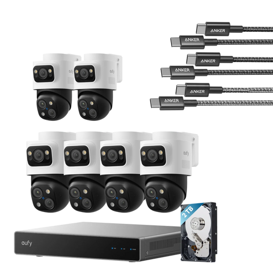 Anker eufy PoE Bullet-PTZ-Kamera S4 6-Cam Kit und Anker 333 USB-C Kabel (1m+1,8m+3m, 3-Pack)