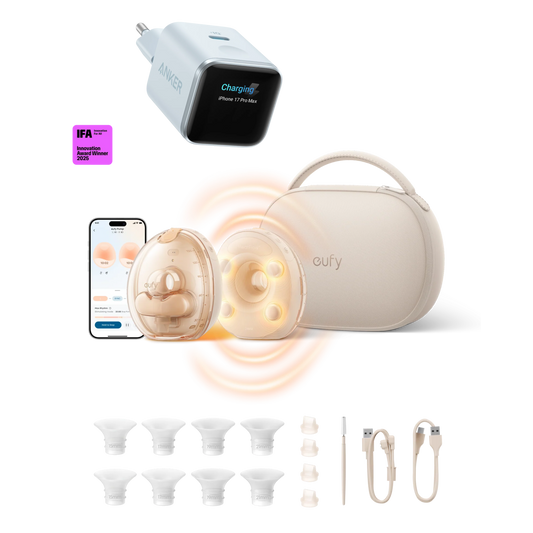 Anker eufy Milchpumpe mit Ladecase S2 Pro und Anker Nano Ladegerät (45W, Smart Display)
