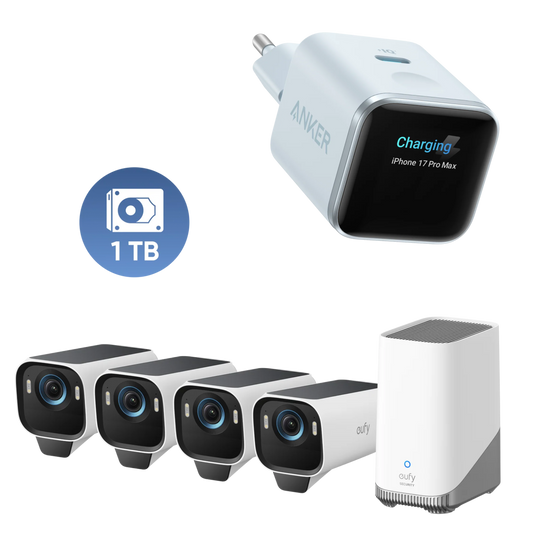 Anker eufyCam S3 Pro 4‑Kamera‑Set, 1TB Festplatte und Nano Ladegerät (45W)
