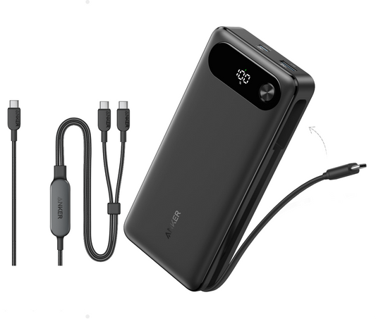 Anker Powerbank (20K, 87W, Integriertes USB-C Kabel) + Anker 2-in-1 USB-C auf USB-C Kabel (120cm, 140W, Flecht-Design)