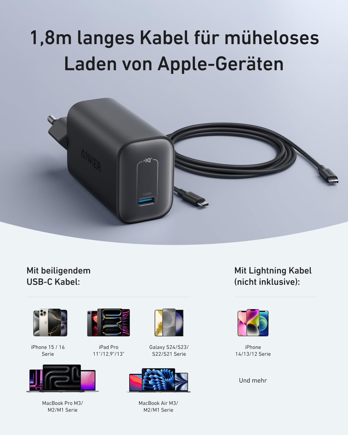 Anker Nano Ladegerät (100W) mit USB-C Kabel