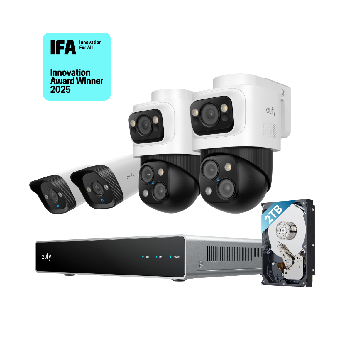 eufy PoE NVR Security System S4 mit 2× Bullet-PTZ-Kameras und 2× Bullet-Kameras
