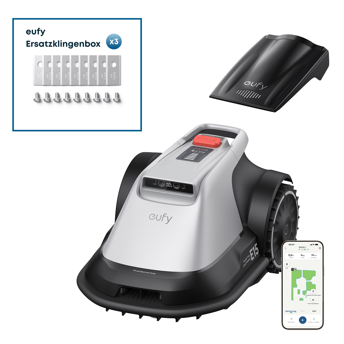 Anker eufy Mähroboter E15 mit Anker eufy Ersatzklingenbox