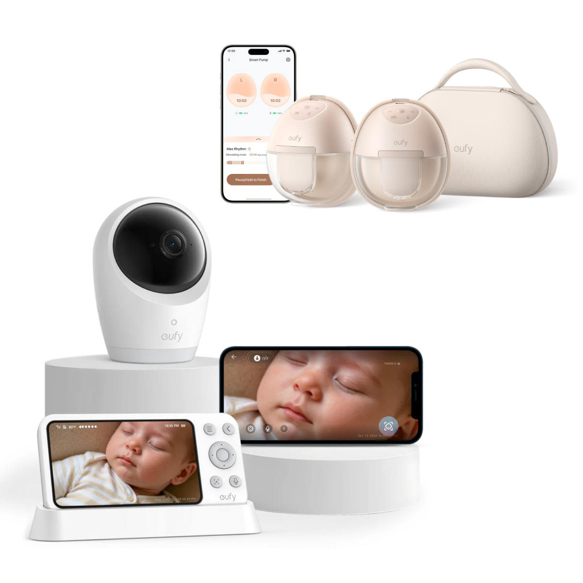 Anker eufy Babyphone mit Kamera E21 mit Anker eufy Tragbare Milchpumpe Pump S1 Pro