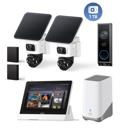 eufyCam S4 Kamera-Set und HomeBase™ 3, Türklingel E340 mit Smart Display mit Ersatzakku mit 1 TB Festplatte
