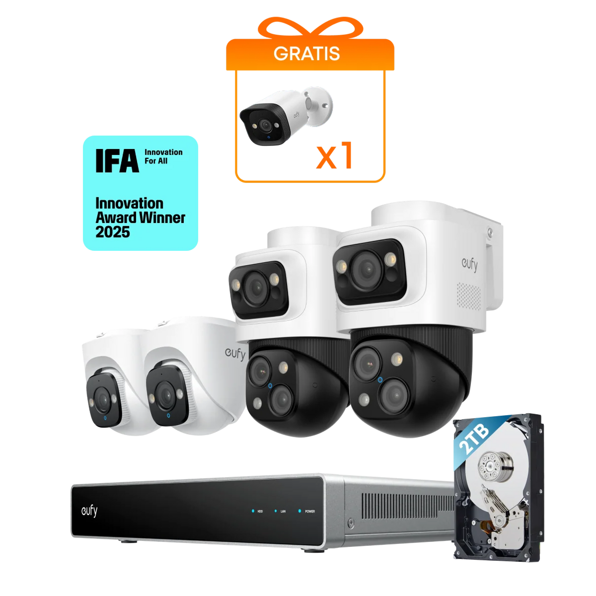 Anker eufy PoE NVR Security System S4 mit 2× Bullet-PTZ-Kameras und 2× Turret-Kameras