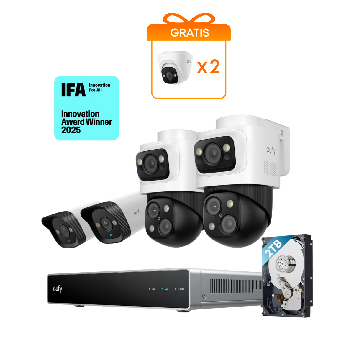 Anker eufy PoE NVR Security System S4 mit 2× Bullet-PTZ-Kameras und 2× Bullet-Kameras