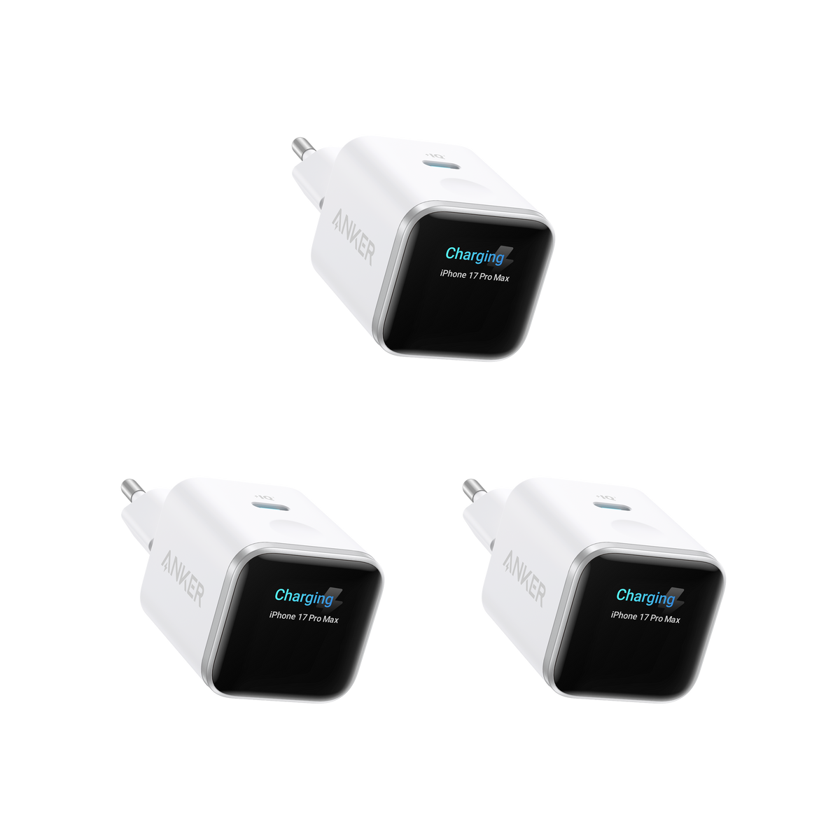 Anker Nano Ladegerät (45W, Smart Display, 3-Packung)