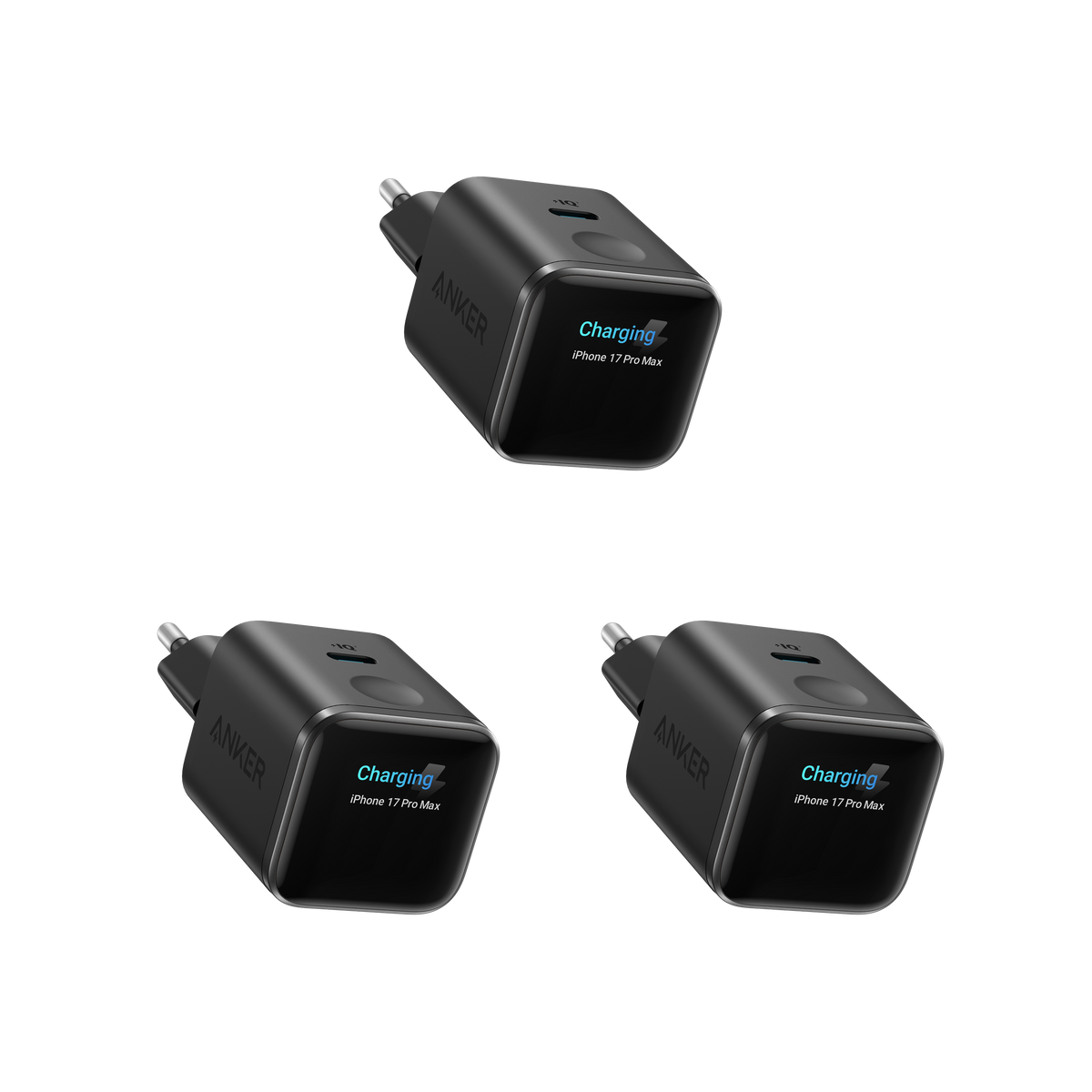 Anker Nano Ladegerät (45W, Smart Display, 3-Packung)