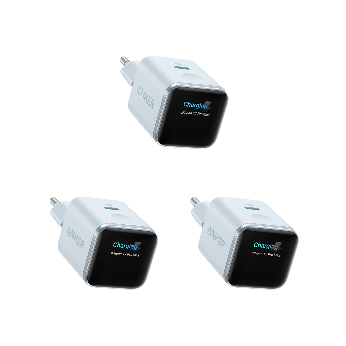 Anker Nano Ladegerät (45W, Smart Display, 3-Packung)